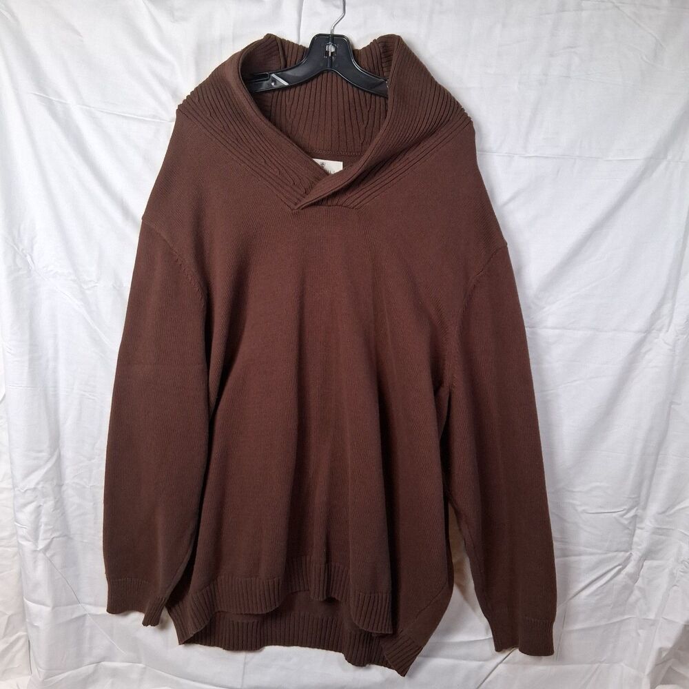 Oak Hill Knit Sweater Mrns 4XL Brown 100% Cotton‎ shawl collar Heavyweight